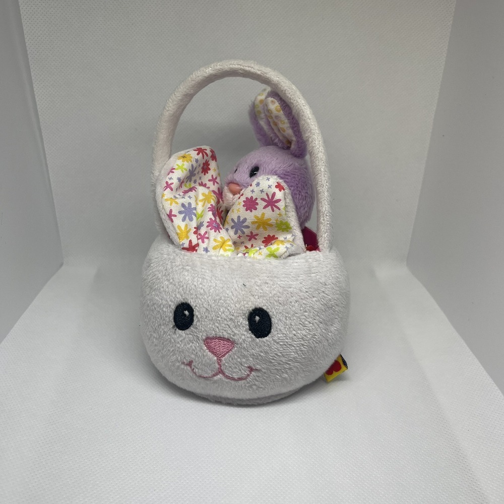 Rare Build A Bear‎ Plush Bunny Rabbit Easter Basket 6 in Tall White Floral Ears